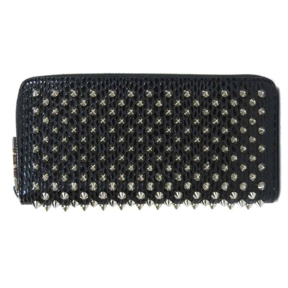 Christian Louboutin Motif Long Wallet Calfskin Spike Black